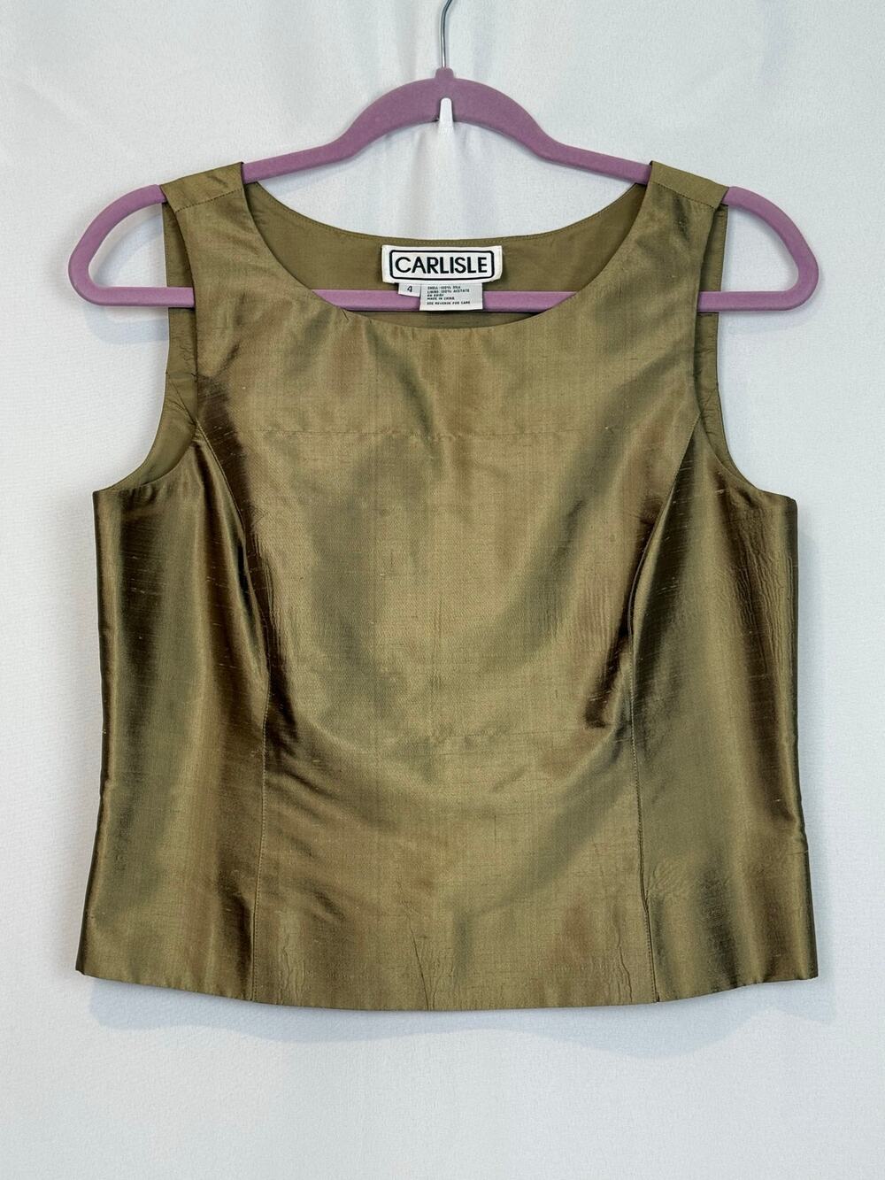Carlisle Olive Green Silk Blend Sleeveless Shell Top